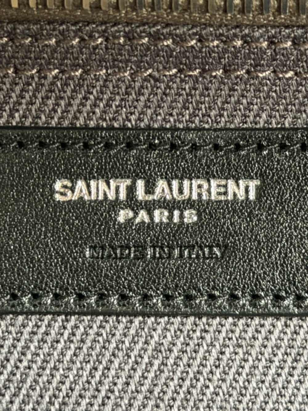 Saint Laurent YSL Rive Gauche Gray Canvas Logo Black Leather Tote Bag - Picture 6 of 16